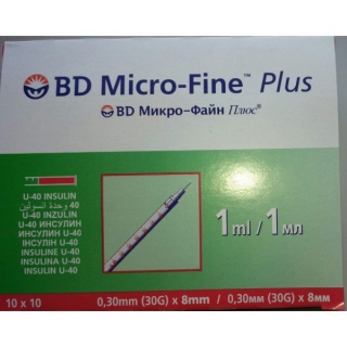 Шприц инсулиновый BD Micro-Fine+ U40 1,0мл 30G*8мм 100шт